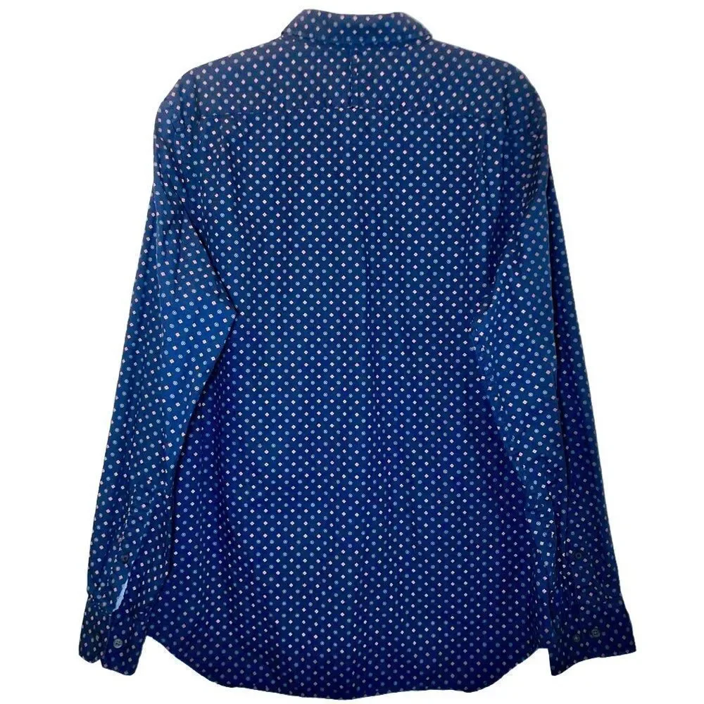 Banana Republic Soft Wash Slim Fit Mini Print Shirt in Navy Blue/Multi Men’s L